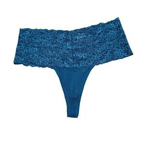 Soma Embraceable Allover Retro Thong Deep Teal Lace Womens Large